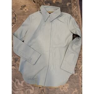 Dolce Cabo Light Blue Faux Vegan Leather Button Down Shirt Sz S NEW